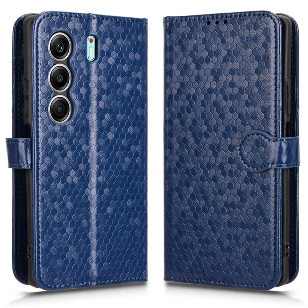 

For TECNO Camon 40 4G Wallet Case Dot Pattern Imprint PU Leather Phone Cover Dark Blue