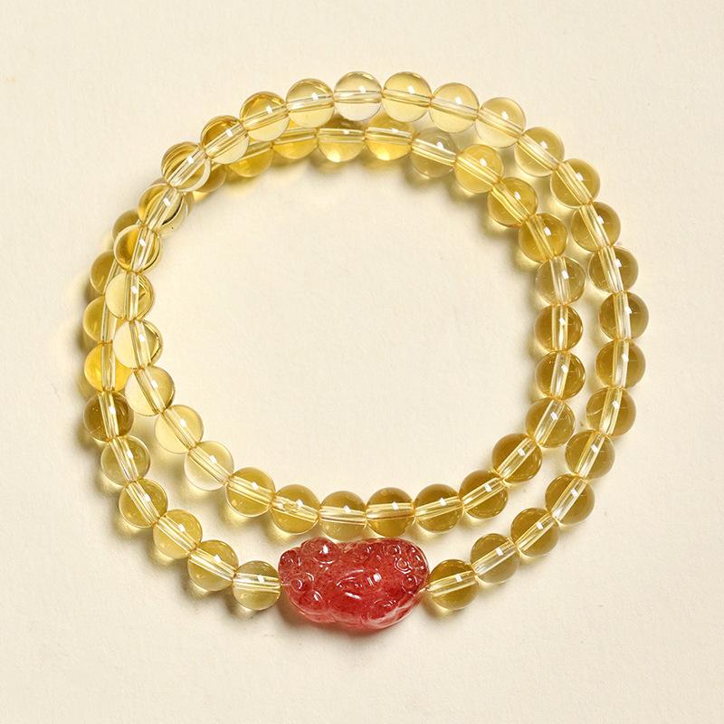 

Натуральный блонд кристалл клубничный кристалл Пиксю бисерный двухслойный браслет нишевый браслет модные маленькие свежие украшения