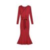 Sexy hot girl V-neck long-sleeve dress, women's spring new slim fit, fashionable hip-hugging mermaid long dress