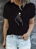 90s Finger Tshirt Heart Print Tshirt Short Sleeve Crew Neck Casual Top For Summer Spring Unisexs Clothing Top Tee