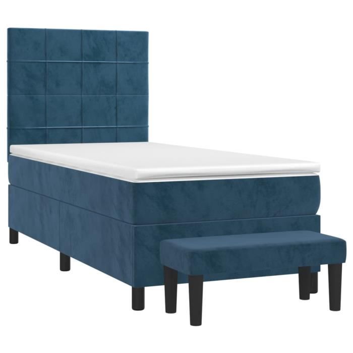 3137825 vidaXL Lit à sommier tapissier avec matelas Bleu foncé 90x200 cm