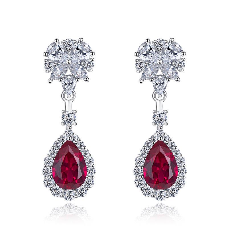 Hui Zhi Yi 2023 Silver Simulated Red Zircon Drop Earrings - European & American Trend