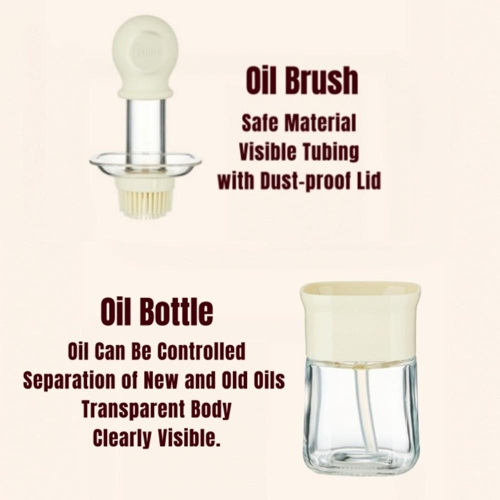 230ml Oil Bottle Silicone Basting Brush Oil Pot Dust-proof 2 in 1 Oil Dispenser Brush Kitchen