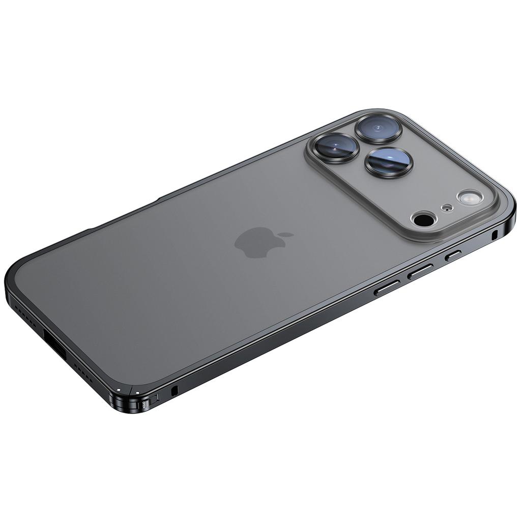 For iPhone 17 Pro Metal Clear Case Safety Lock Matte Anti-Fingerprint Back Cover