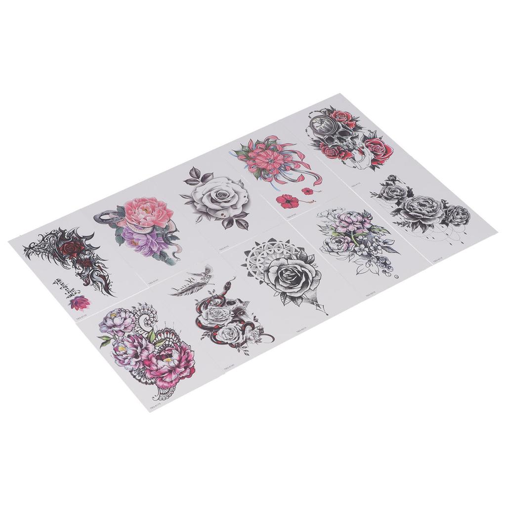 10 Sheet Waterproof Temporary Tattoo Sticker Women Flower Pattern Tattoo Sticker Accessory