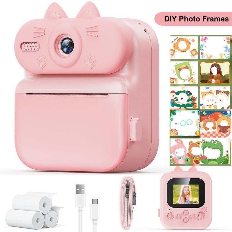 Kids Camera Instant Print 16x Cat Camera With Printing Paper 1080p Rabbit Toy Cameras Christmas Birthday Gifts For Kids
