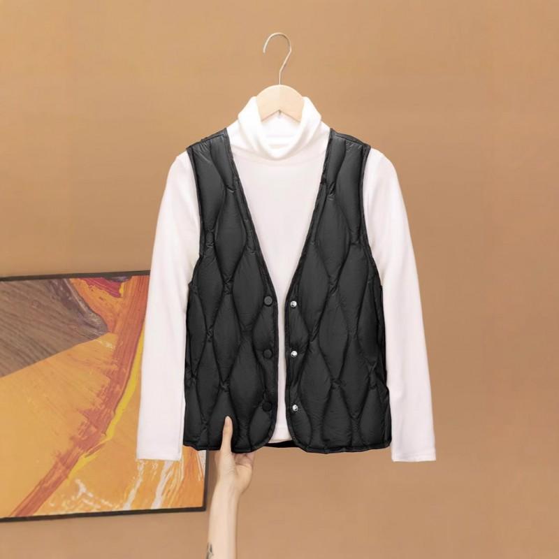 Womens Lightweight Down Vest Slim Fit V-Neck Puffer Waistcoat 90% White Duck Inner Layer