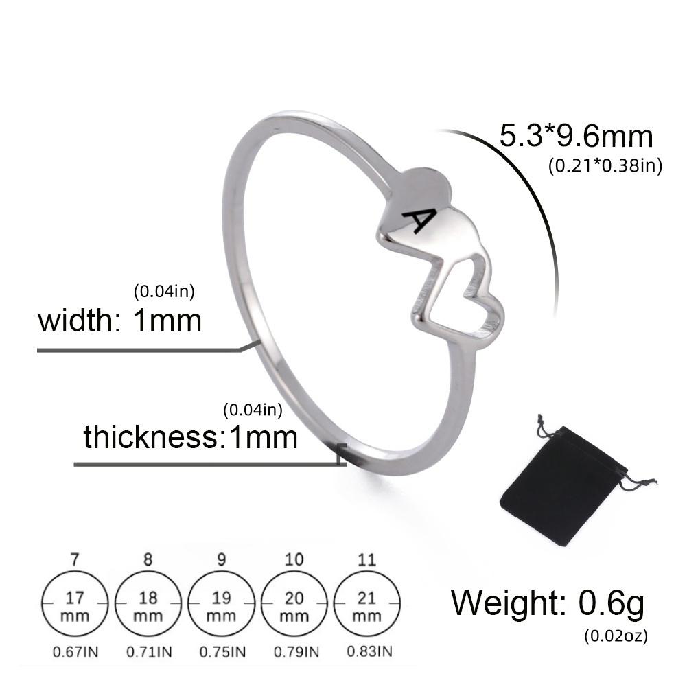 Customized Name Initial Double Heart Ring Stainless Steel A-Z Letter Couple Ring Simple Fashion Constellation Ring Couple Gift