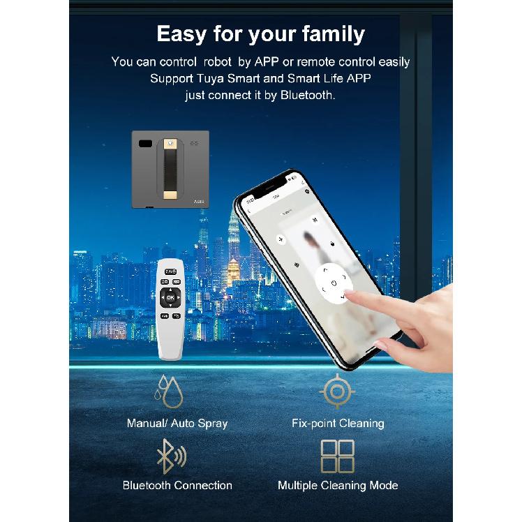 Robot Window Vacuum Cleaner ABIR WD8,Dual Ultrasonic Spray, APP&Remote Control, Smart Home Glass Mop,Auto Wall Cleaning Robot