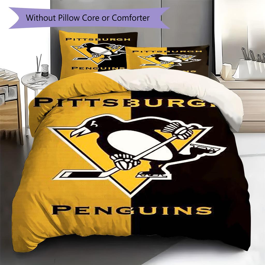 Set Biancheria da Letto con Motivo Logo Pittsburgh Penguins Copripiumino Federa Decorazione per la Casa Regalo (1 * copripiumino + 2 * federa, senza nucleo)