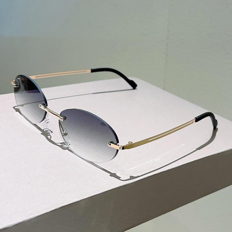 Rimless Oval Sunglasses Men Fashion Gradient Decor Shades Women New Trendy Vintage Brand Design Casual Sun Glasses