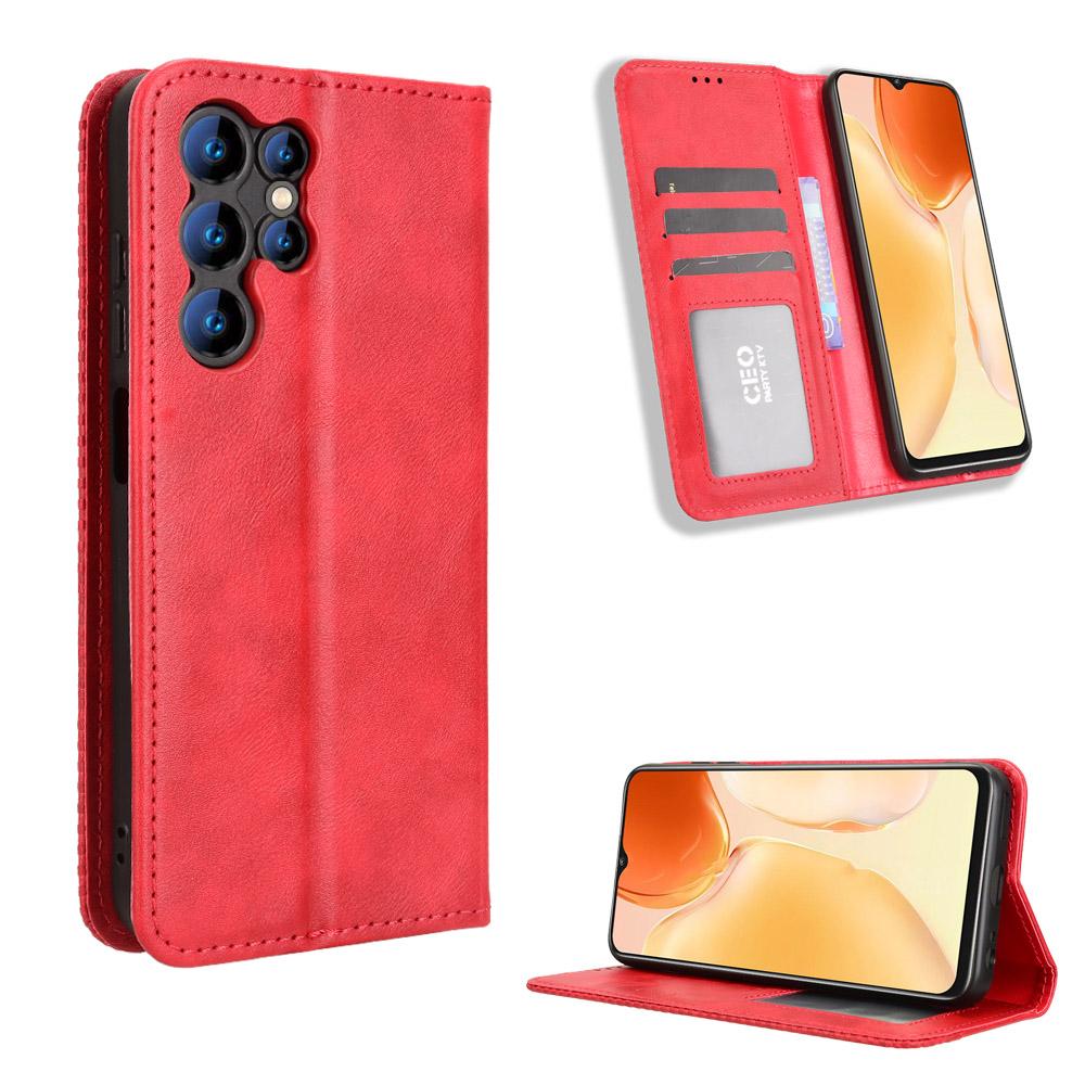 

For Oukitel C1 Pro/Oukitel C1 Leather Case Wallet Stand Retro Texture Phone Cover Red