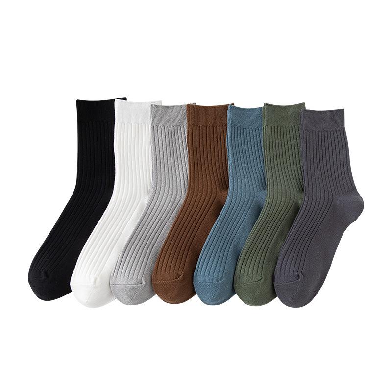 Men's Spring and Autumn Striped Pure Color Cotton Leisure Breathable Warm Tube Socks
