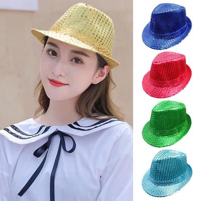 Shiny Panama Cap Sequins Dance Performance Hat Fashion Jazz Hat  Holiday