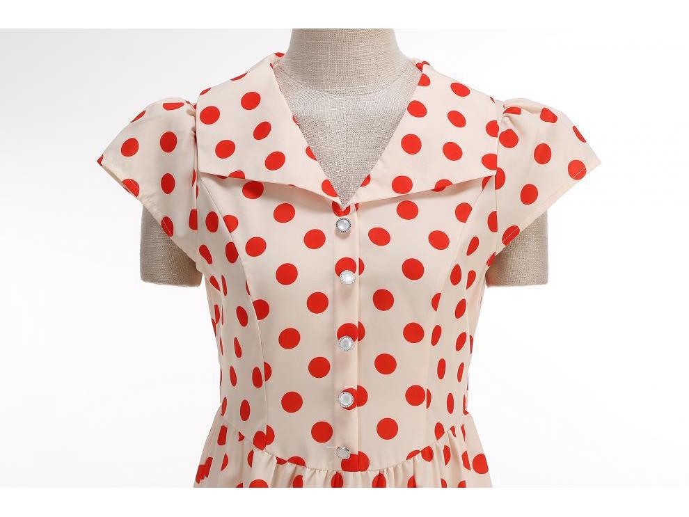 2026 Vintage Polka Dot Big Lapel French Retro Hepburn Dress
