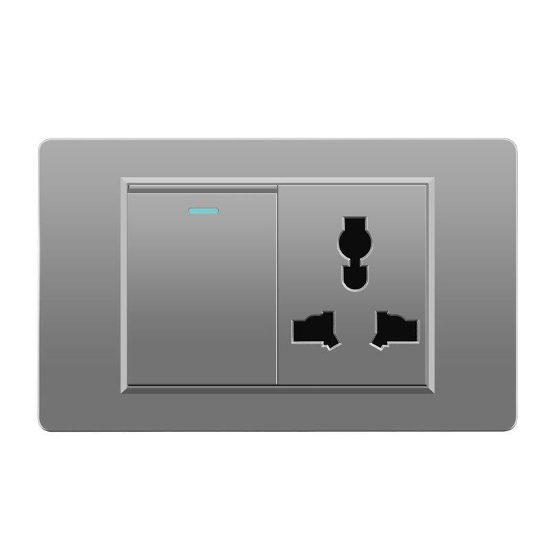 118 Type Switch Six-Hole Gray Wall Socket with Type-C 20W, Thai Style & PC Panel, Taiwan Socket