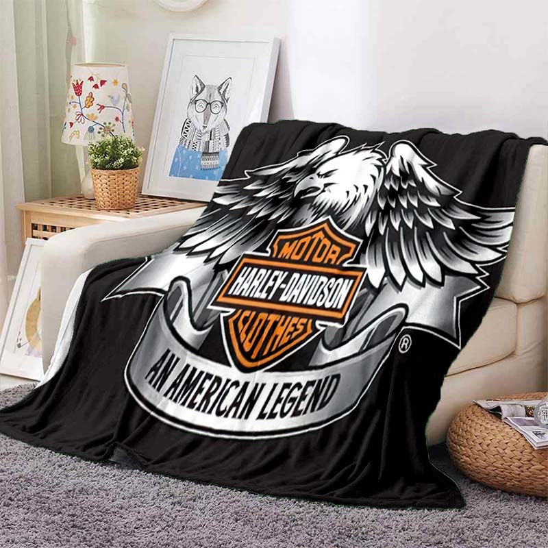 

Retro Motorcycle Fashion H-Harley Davidsons Logo Printed Soft Flannel Bedspread Sofa Blanket For Gift All Seasons