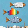 3Pcs/Set Wooden Fish Coastal Wall Art, Rustic Handcrafted Fish Wall Decor, Nautical Fish Wall Sculpture for Living Room, Beach Lake House