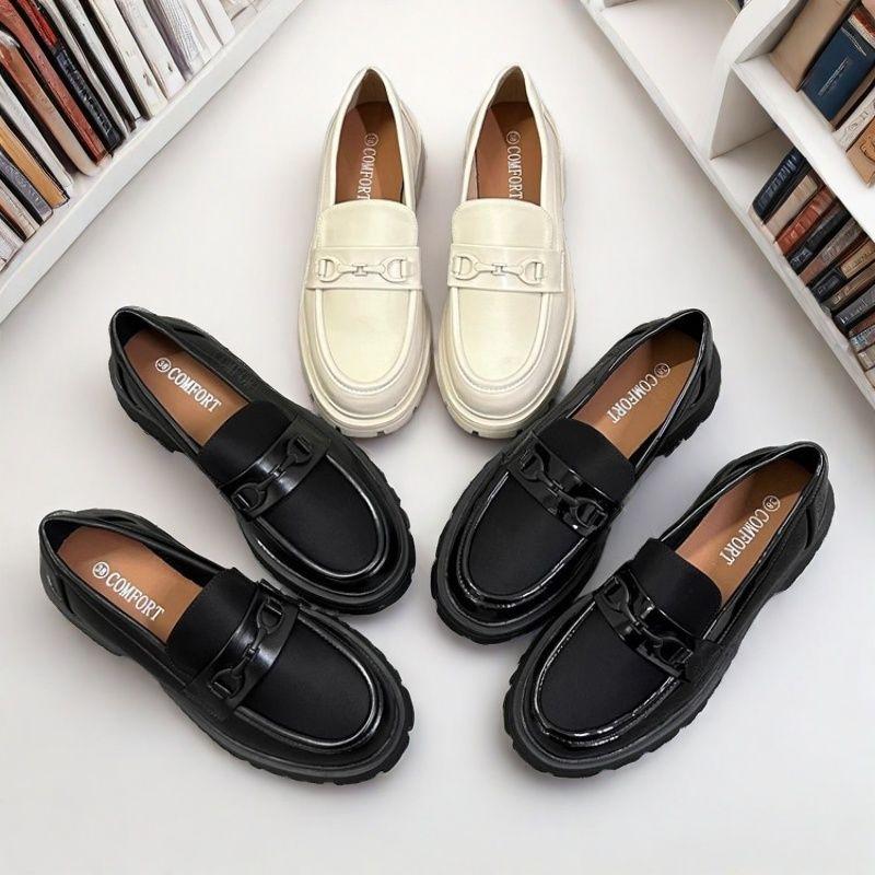 Fashion British Style Flat Black Shoes For Women Slip-on Loafers With Fur Female Footwear Oxfords Preppy Slip On New Dress Leather
