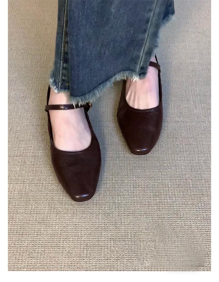 

Cowhide model~ genuine leather French single shoes women s flat bottom beautiful retro super soft evening shoes low heel red Mary Jane shoes 34