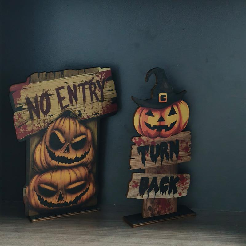 1Pcs Vintage Halloween Wooden Decorations - Gothic Cross Ghost Desktop Ornament For Spooky Party Creative Home Decor