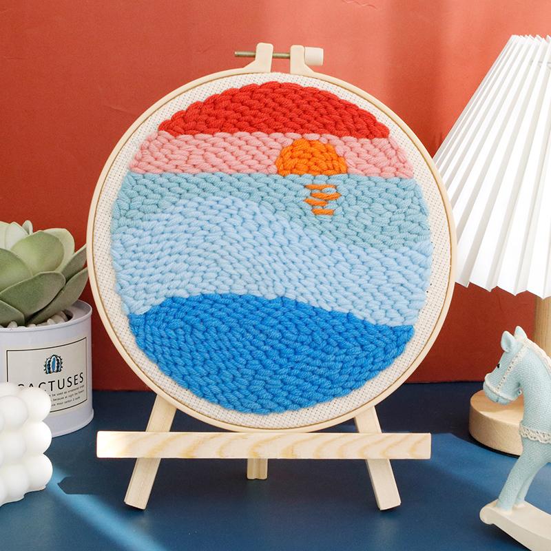 GATYZTORY DIY Punch Needle Kits for Beginners Cartoon with Hoop Punch Needle Embroidery Set Craft Yarn Painting Arts