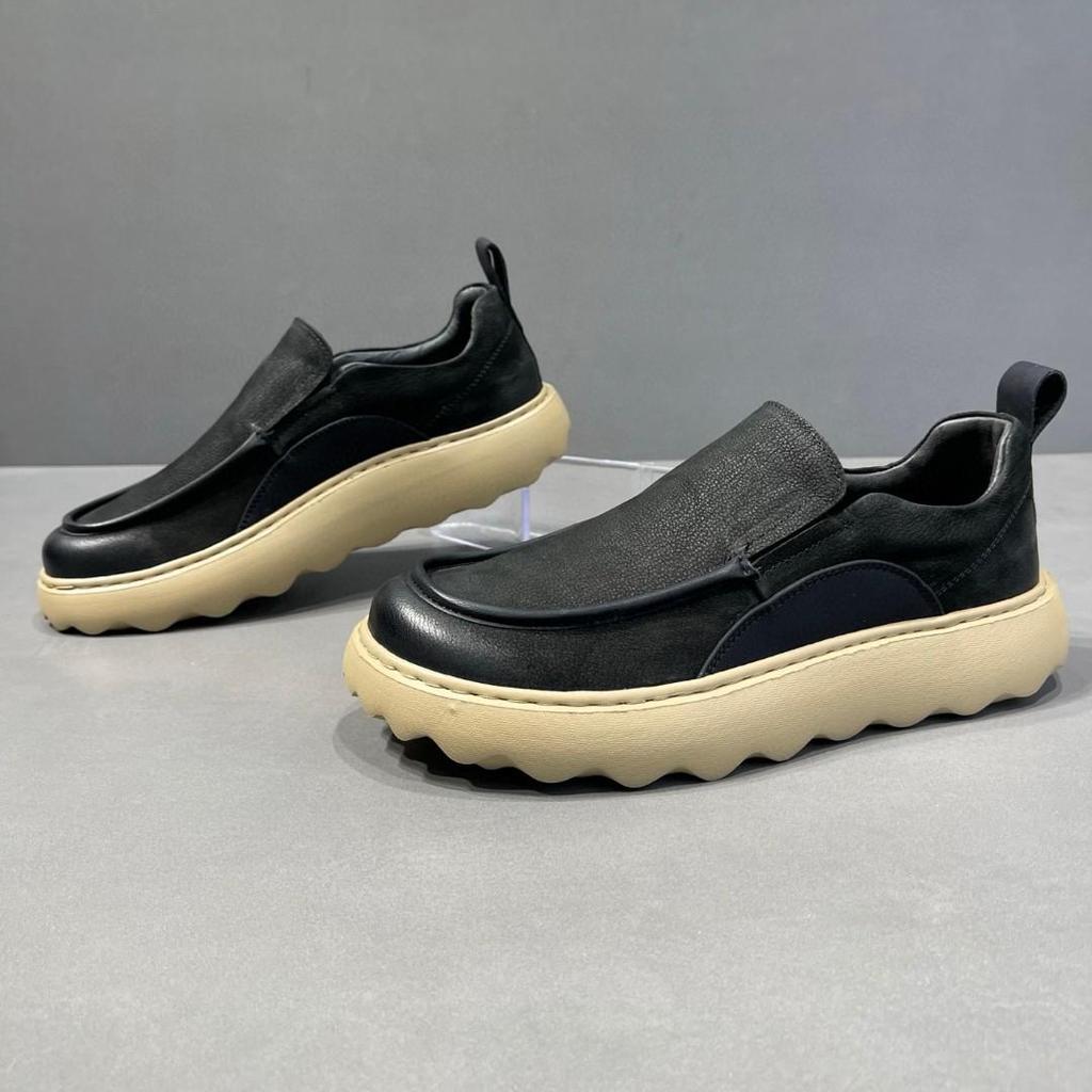 Men's Retro Top Grain Leather Big Head Loafers - Casual British Sports Bean Shoes