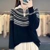 Women's Retro Fair Isle Wool Sweater - Autumn/Winter Loose Knit Outerwear