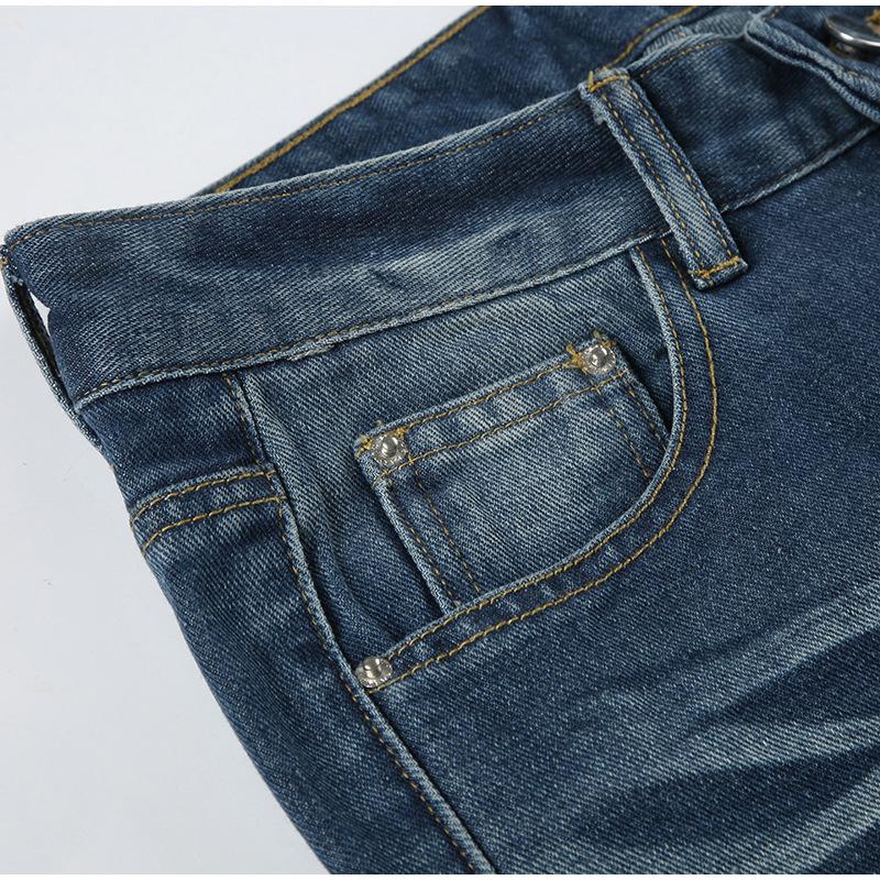 Patchwork Pockets Jeans Korean Fashion Low Rise Casual Straight Denim Pants Distressed Y2k Trousers for Women Basic Solid Color Jean