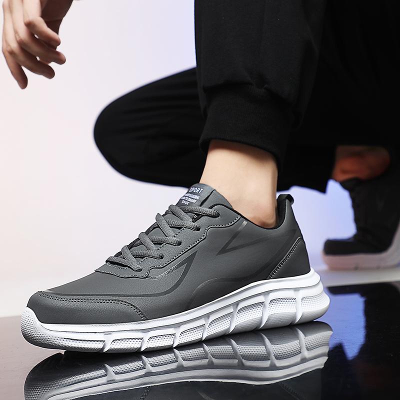 Black Running Shoes Waterproof Athletic Sneakers Men Wear Resistant Men Walking Sport Shoes Comfortable Men PU Leather Size 48