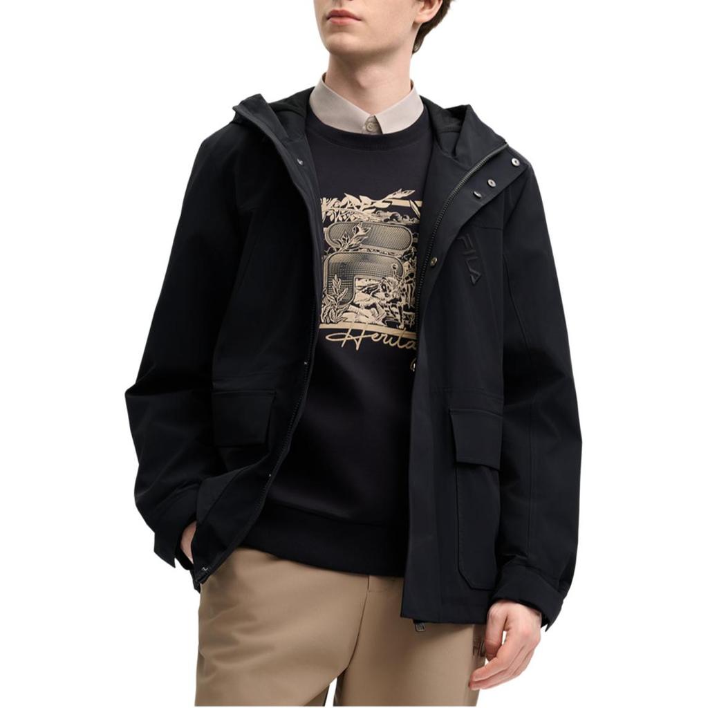 FILA Heritage Series Fashion Casual Comfortable Hooded Long Sleeve Jacket Men Jacket Black F11M518706F-BK