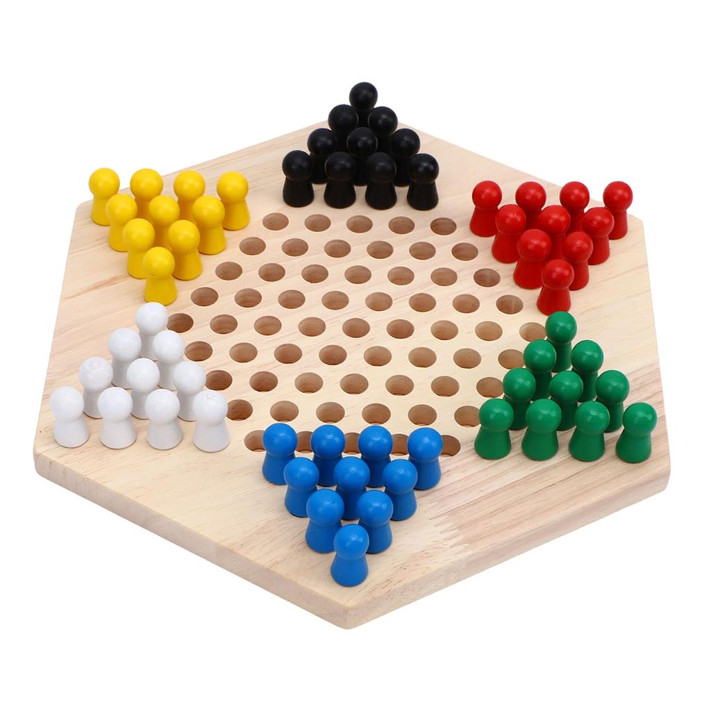 Chinese Checkers Board Game Set 6 Color Pegs Eductaional Wooden Game Board for Adults Kids Logic Training