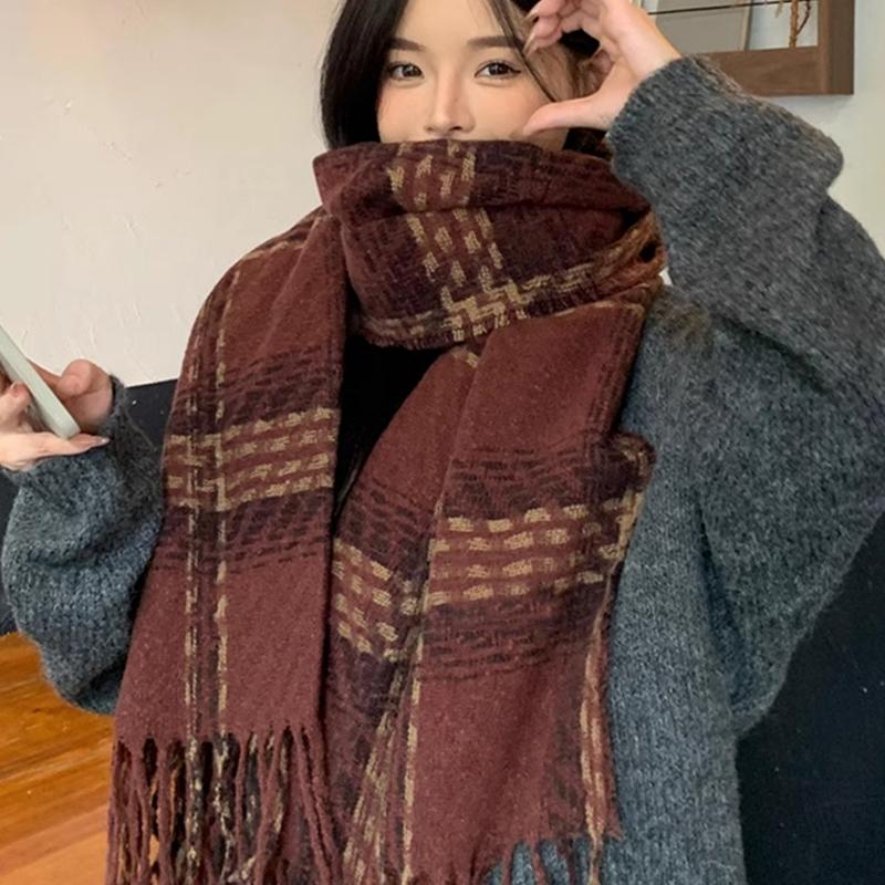 New Knitted Vintage Scarf Headscarf Winter Women Men Plaid Tassel Warm Scarve Pashmina Mujer Femme Male Pareo Wrap Shawl Unisex