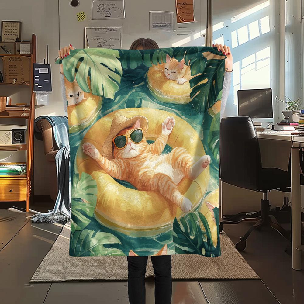 Cats with Swim Rings  Print Flannel Blanket, High quality Comfortable for All Seasons, Home Decor, Warmth and Comfort