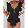 2025 New Sexy Ruffle Soild V-neck One Piece Strappy Slimming Swimwear Women  Swimsuit Deep-V Bathing Suit Beach Wear Monokini