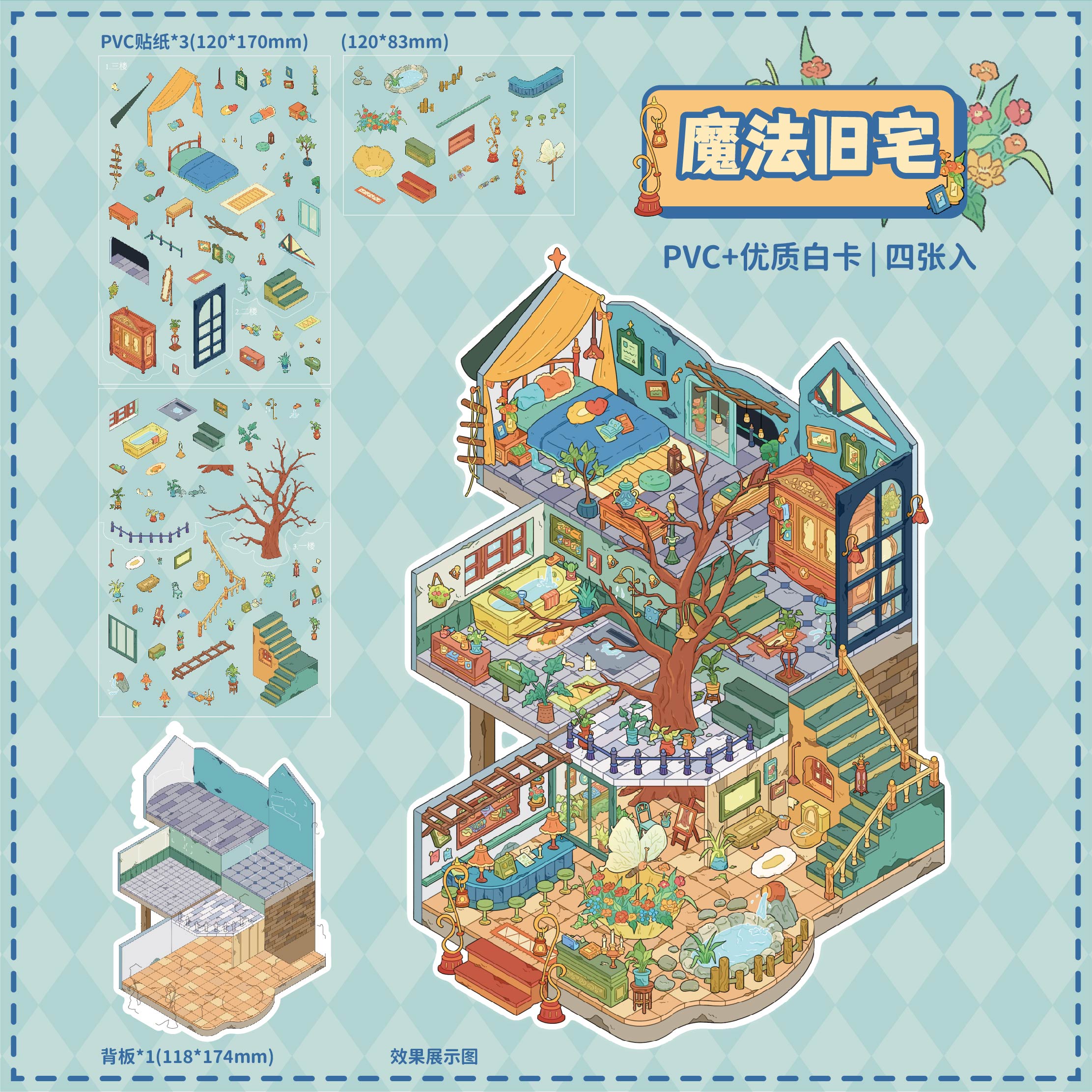 

Kaleidoscope 1.0+2.0 Series Kawaii 3D Cartoon House Miniature Landscape Stickers DIY Scrapbook Fun Album Stickers