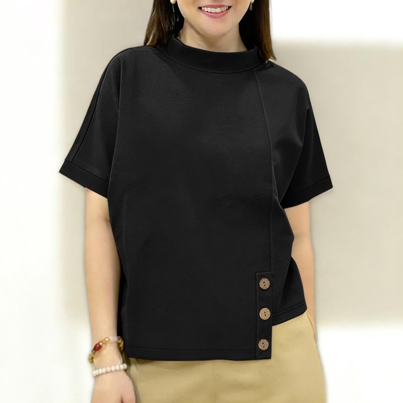 ZANZEA Women Casual Stand Collar Short Sleeve Patchwork Tee Shirts
