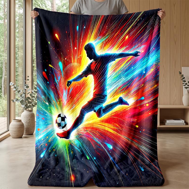 Soccer Player Art Theme Blanket Lightweight Warm Flannel Blanket Decorative Throw Blanket for Home Decoration