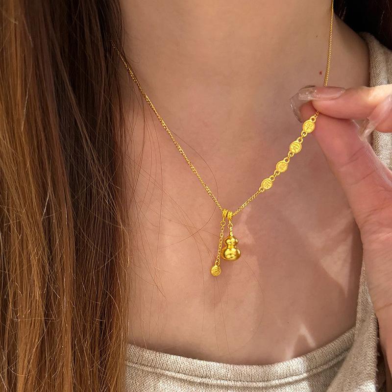 Retro and Minimalist Chinese Style Stereoscopic Glossy Gourd Necklace New In Irregular Tassel Pendant Party Fine