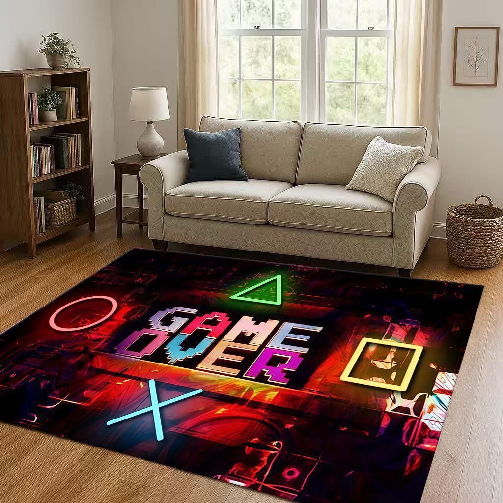 Retro Game Zone Sign Gamer Controller Living Room Non-Slip Area Rug Carpet for Bedroom Kids Playroom Sofa,Home Decor Doormat