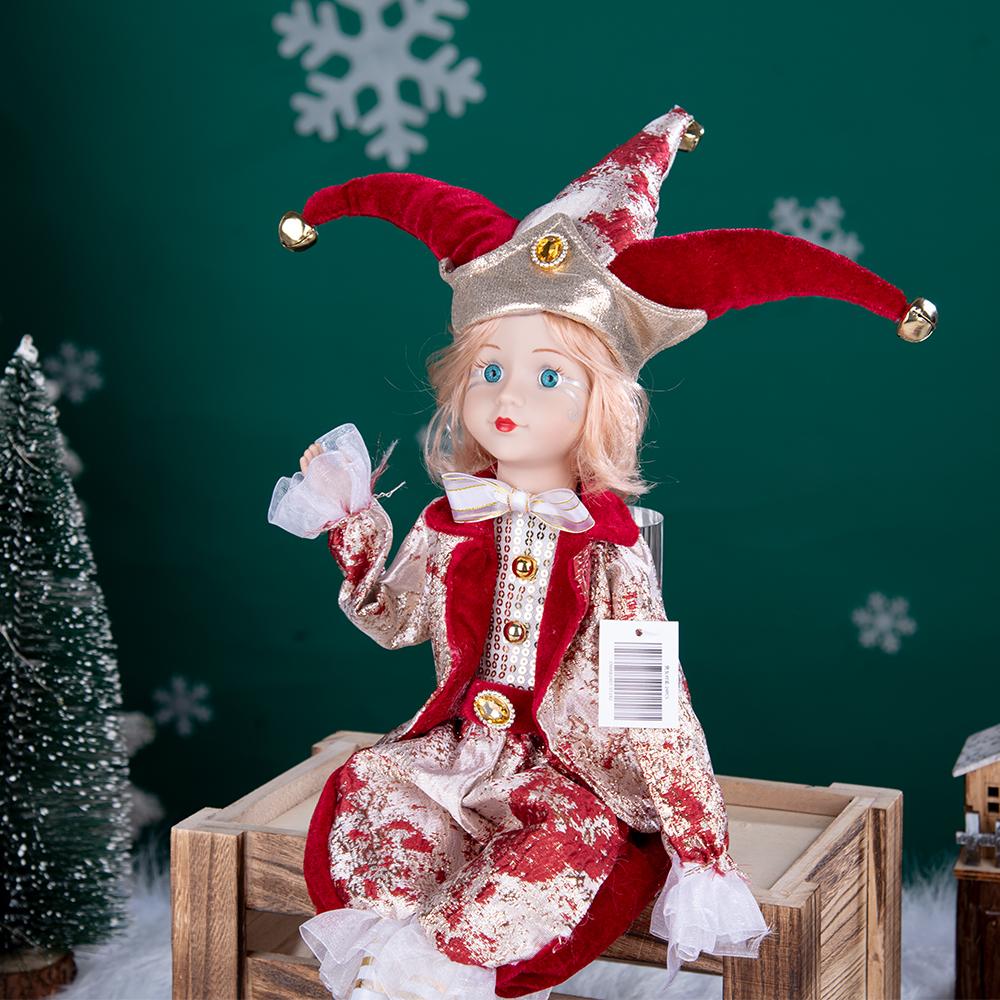 Red-Gold Retro Jester Sitting Christmas Doll