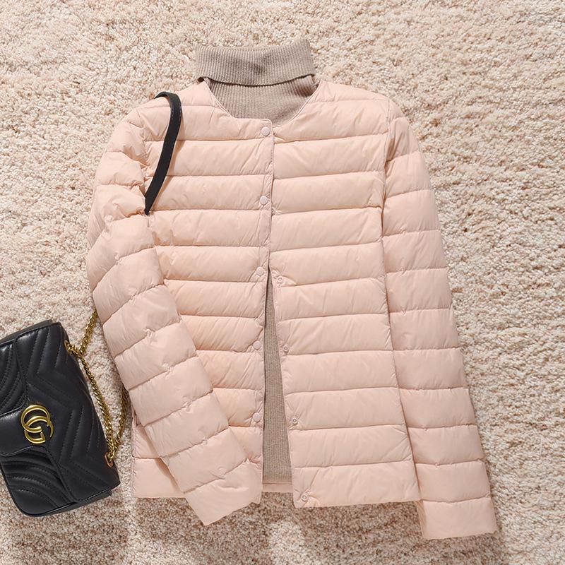 2024 Women's Lightweight Collarless Down Jacket, Short Round Neck, Thin Outerwear