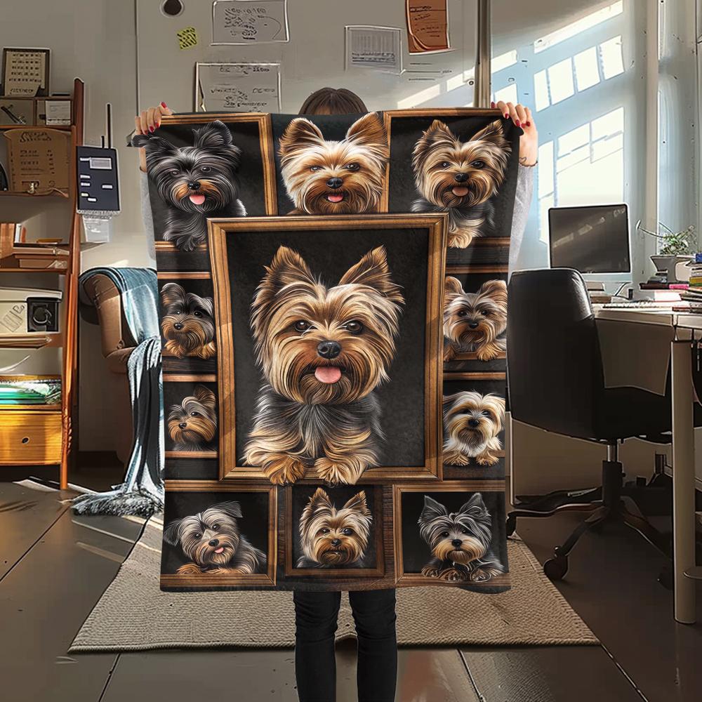 1 Stück Yorkshire-Hunde-Print Flanelldecke, Hohe Qualität, Bequem für alle Jahreszeiten, Heimdekoration, Wärme und Komfort, Perfekt für Weihnachtsgeschenke