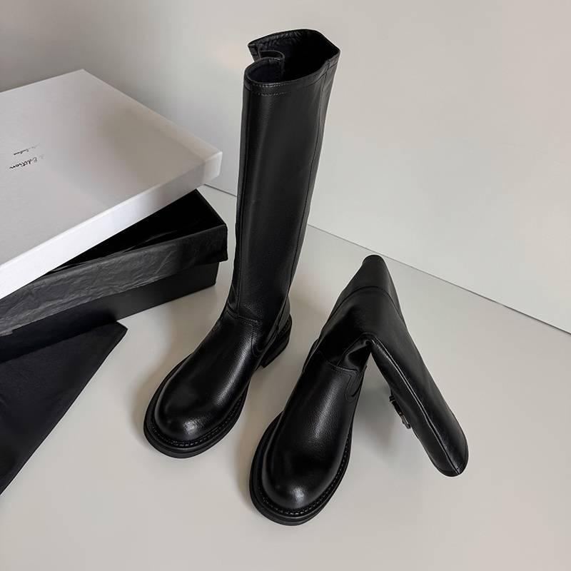 Autumn and winter women's leather boots leather large size women's boots middle heel sleeve cowhide versatile high boots new Martin boots women
