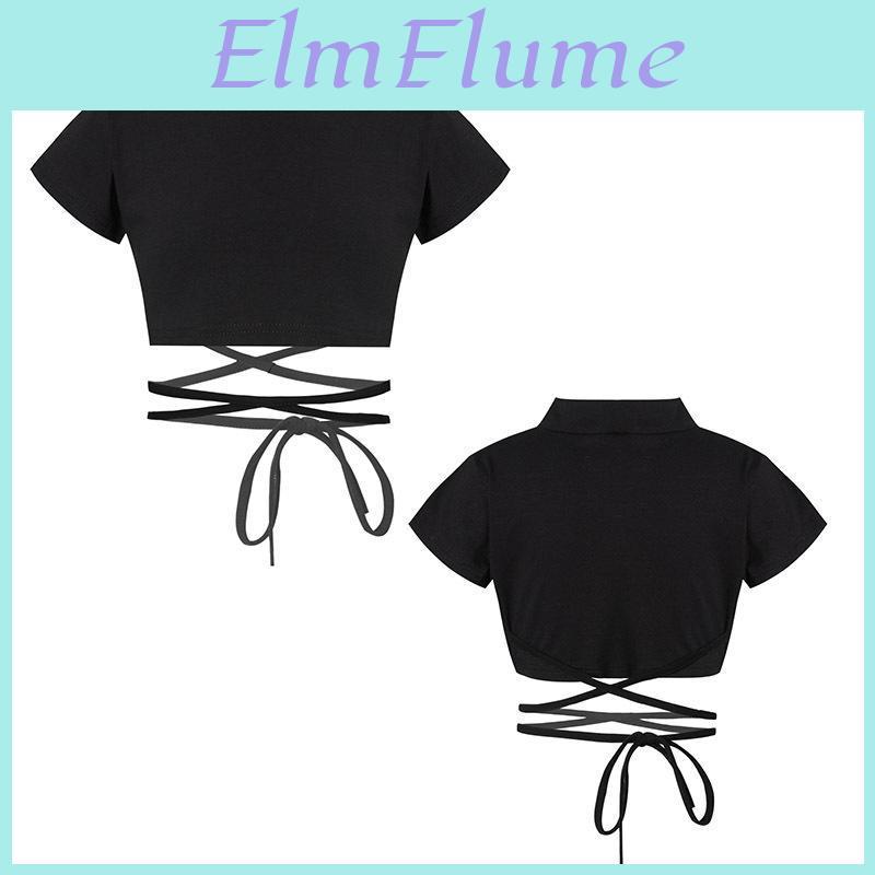 Kids Mock Girls Sleeve Short Neck Athletic Sports Crop Top Strappy Waist Jazz Dance Top Tshirts