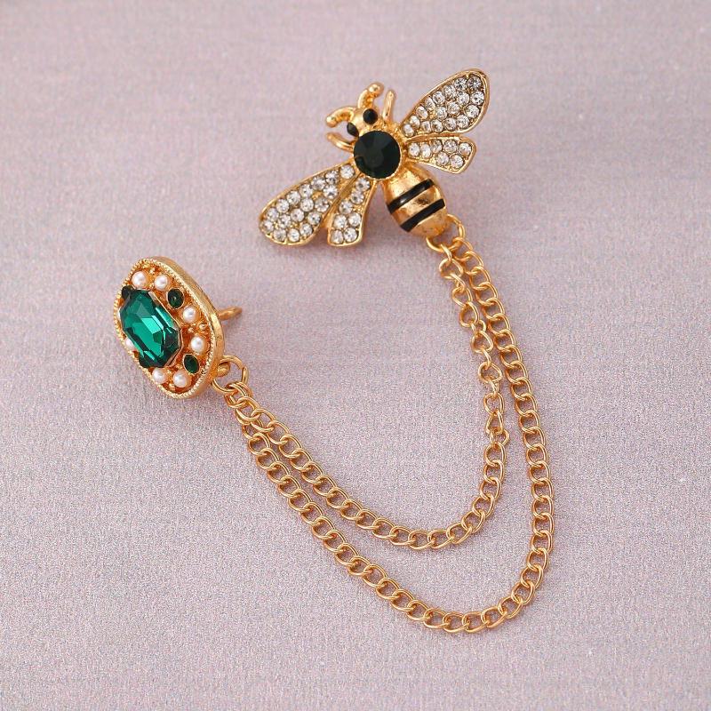Fashion Bee Crystal Tassel Chain Women Brooch Vintage Lapel Pin Badge Men'S Shirt Collar Pins Luxulry Jewelry Accessories Gift