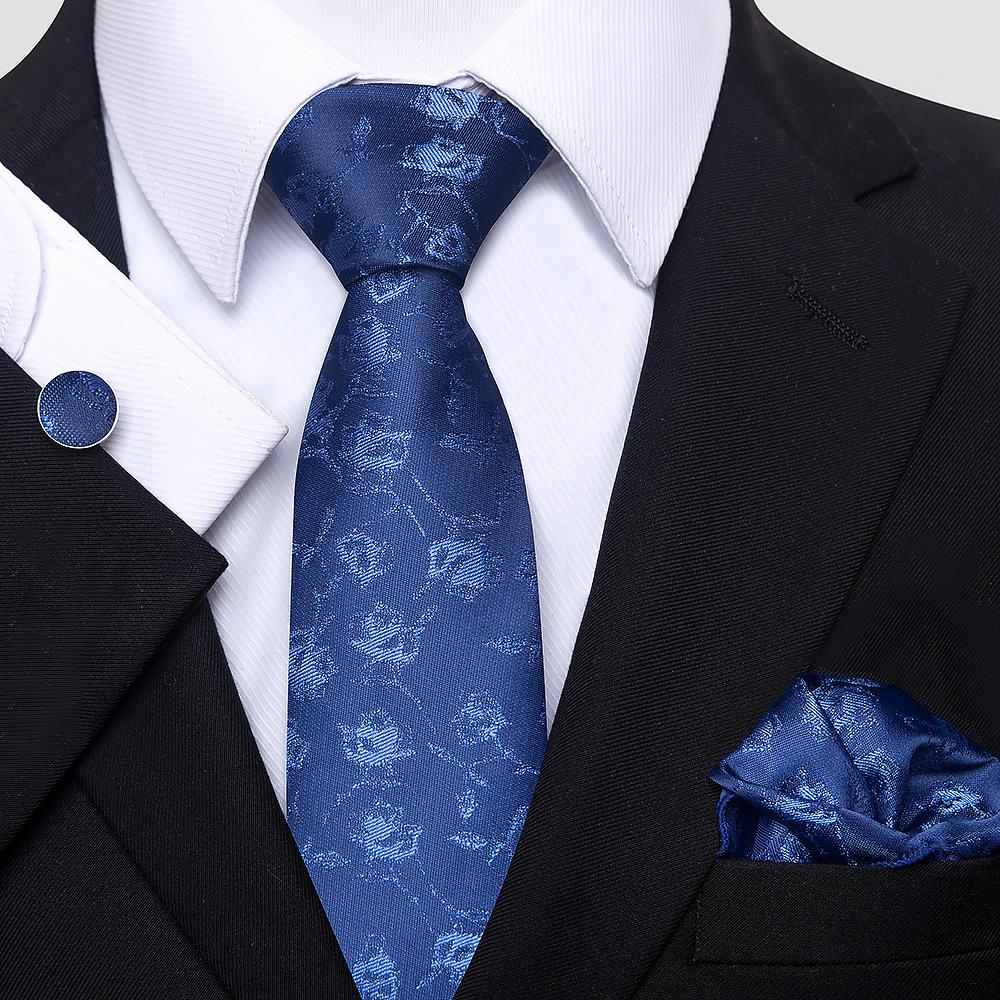 Korean Version Of Casual Floral Tie Men'S Jacquard Polyester Silk Pocket Towel Cufflink Tie Set