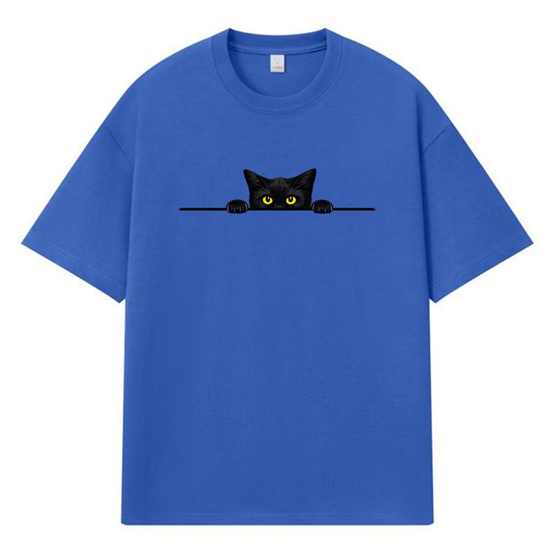 2026 Black Cat Printed Graphic Y2k Harajuku Streetwear 100% Cotton T Shirt Casual Oversized Summer Men T-shirt
