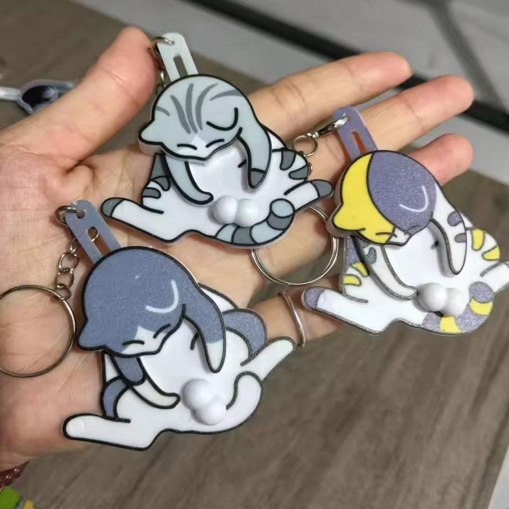 Playful Cat Interactive Keychain, Funny Wiggling Cat Kitten Moving Pendant Bag Charm, Rotatable Acrylic Bag Pendant Keyring Gift