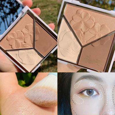 Highlighter Eyeshadow Tray All-in-one Waterproof Shadow Nose Shadow Profile Matte Permanent Setting Silkworm Concealer Powder Makeup for Women
